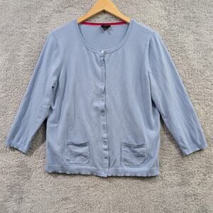 Talbots Women's Light Blue Pima Cotton Cardigan Pockets Size Large 3/4 sleeve